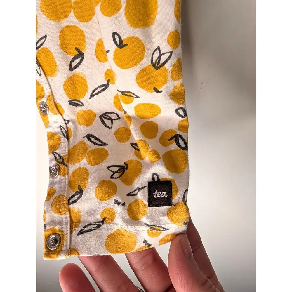 Tea Collection Baby Romper 6-9M Gray Stripe Lemon Print Long Sleeve Cotton